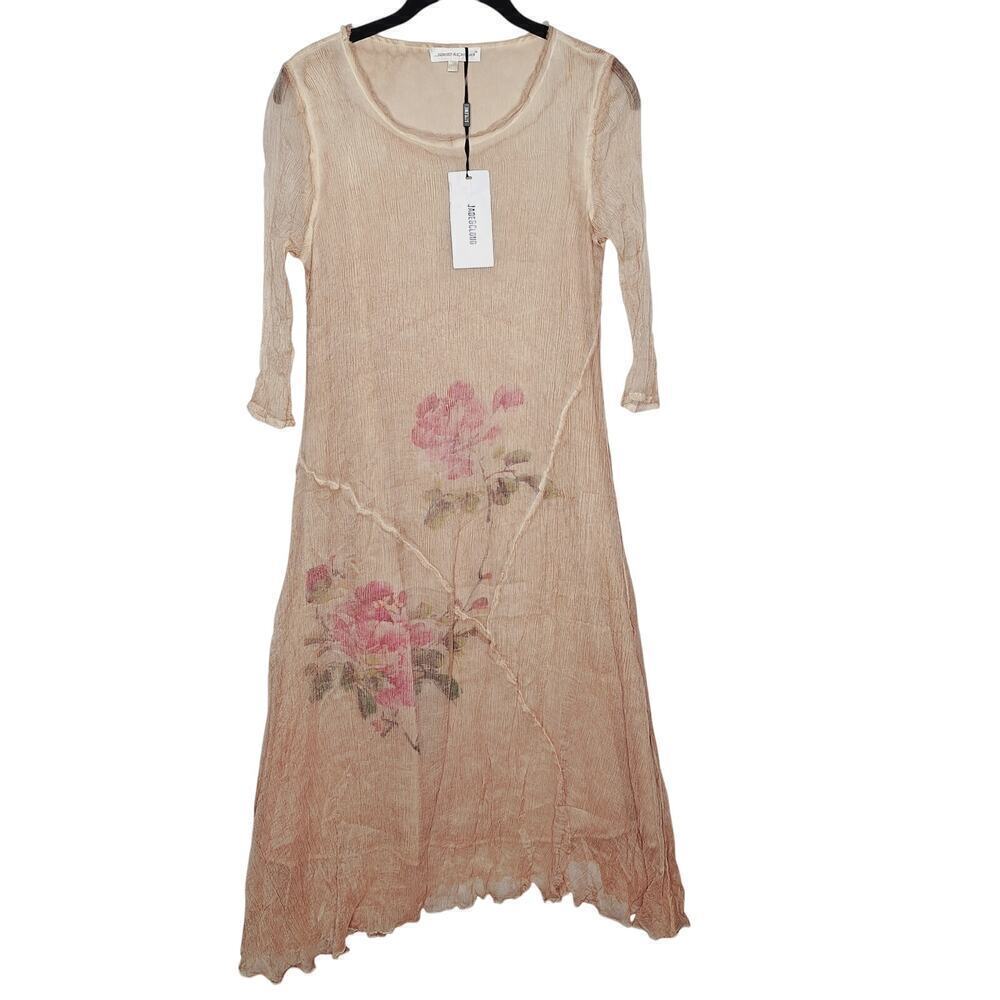 Jade & Cloud Silk Midi Dress M Fairy Sheer Asymmetrical Floral Lagenlook Artsy